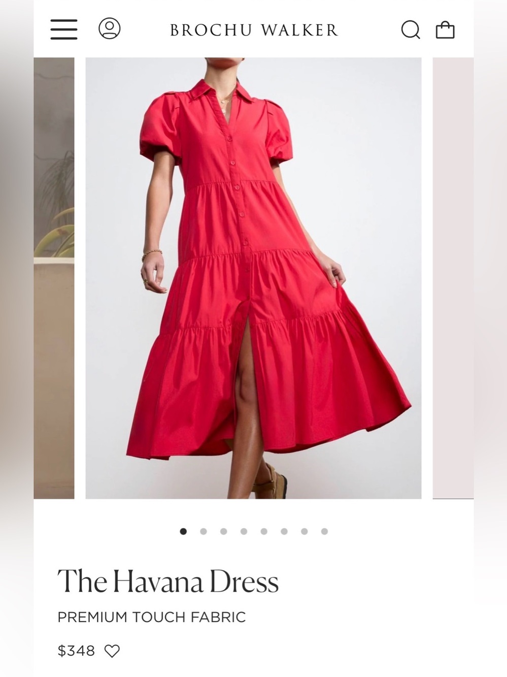Brochu Walker Havana Tiered Button Front Puff Sleeve Midi Dress Red Size Medium